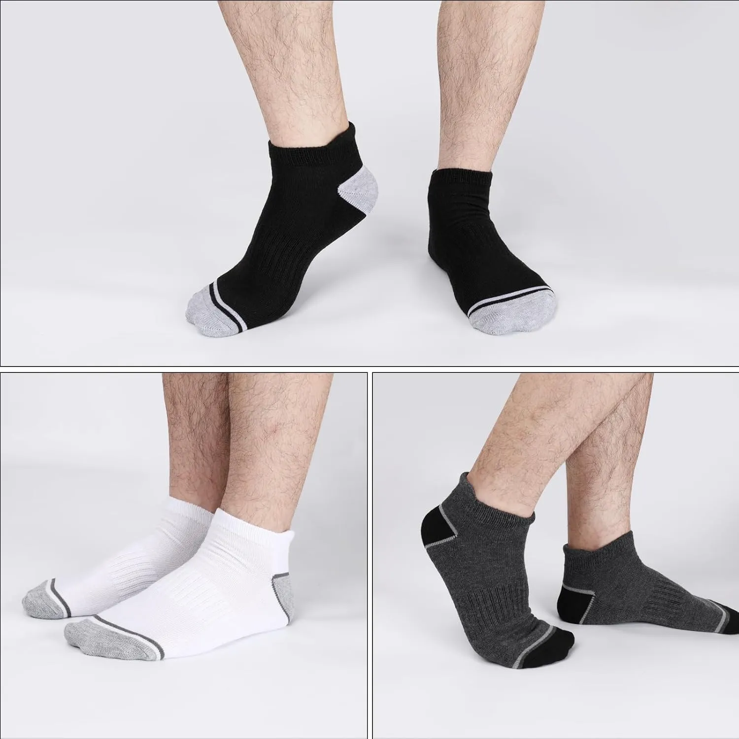 12 Pack Mens Ankle Socks Athletic Running Cushioned Breathable Low Cut Sports Workout Socks,Shoe Size:6-12