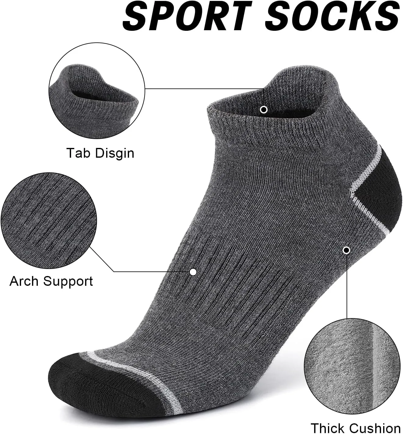12 Pack Mens Ankle Socks Athletic Running Cushioned Breathable Low Cut Sports Workout Socks,Shoe Size:6-12