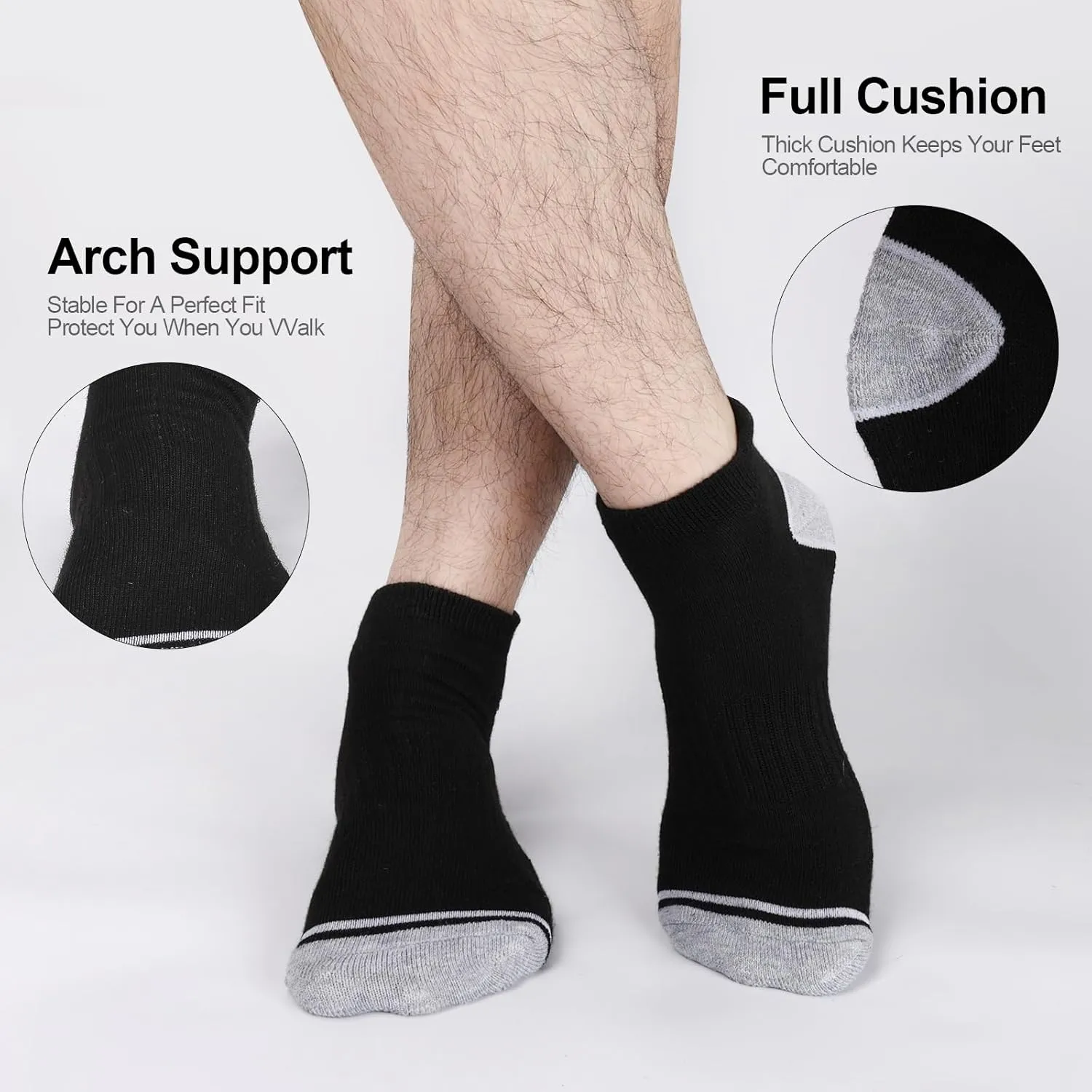 12 Pack Mens Ankle Socks Athletic Running Cushioned Breathable Low Cut Sports Workout Socks,Shoe Size:6-12