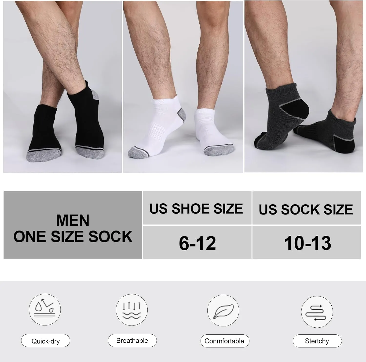 12 Pack Mens Ankle Socks Athletic Running Cushioned Breathable Low Cut Sports Workout Socks,Shoe Size:6-12
