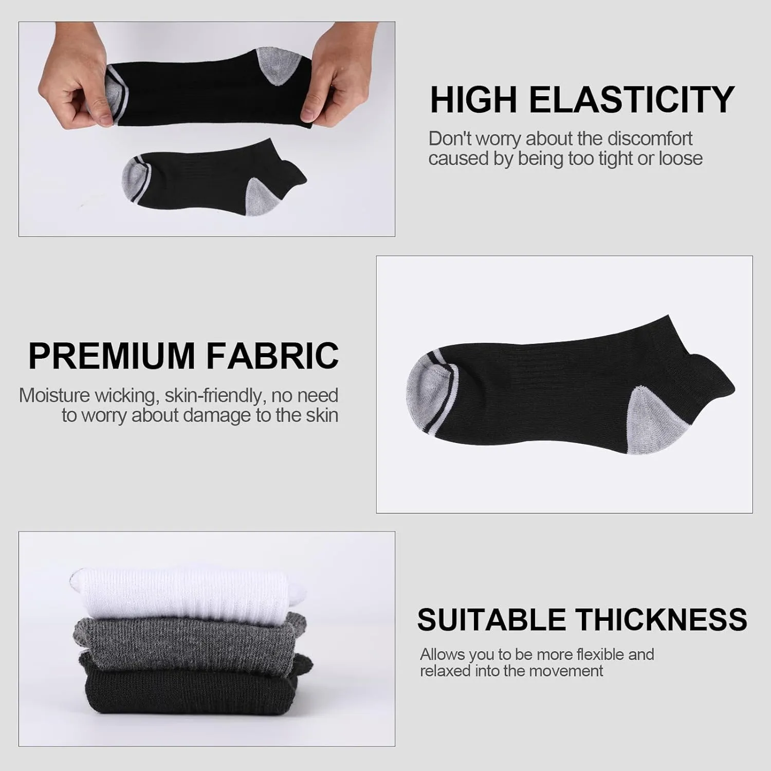 12 Pack Mens Ankle Socks Athletic Running Cushioned Breathable Low Cut Sports Workout Socks,Shoe Size:6-12