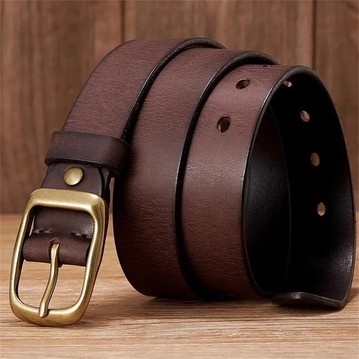 3.3CM Cowskin Genuine Leather Belt Men Casual Copper Buckle Business Strap For Jeans Cowboy Belt