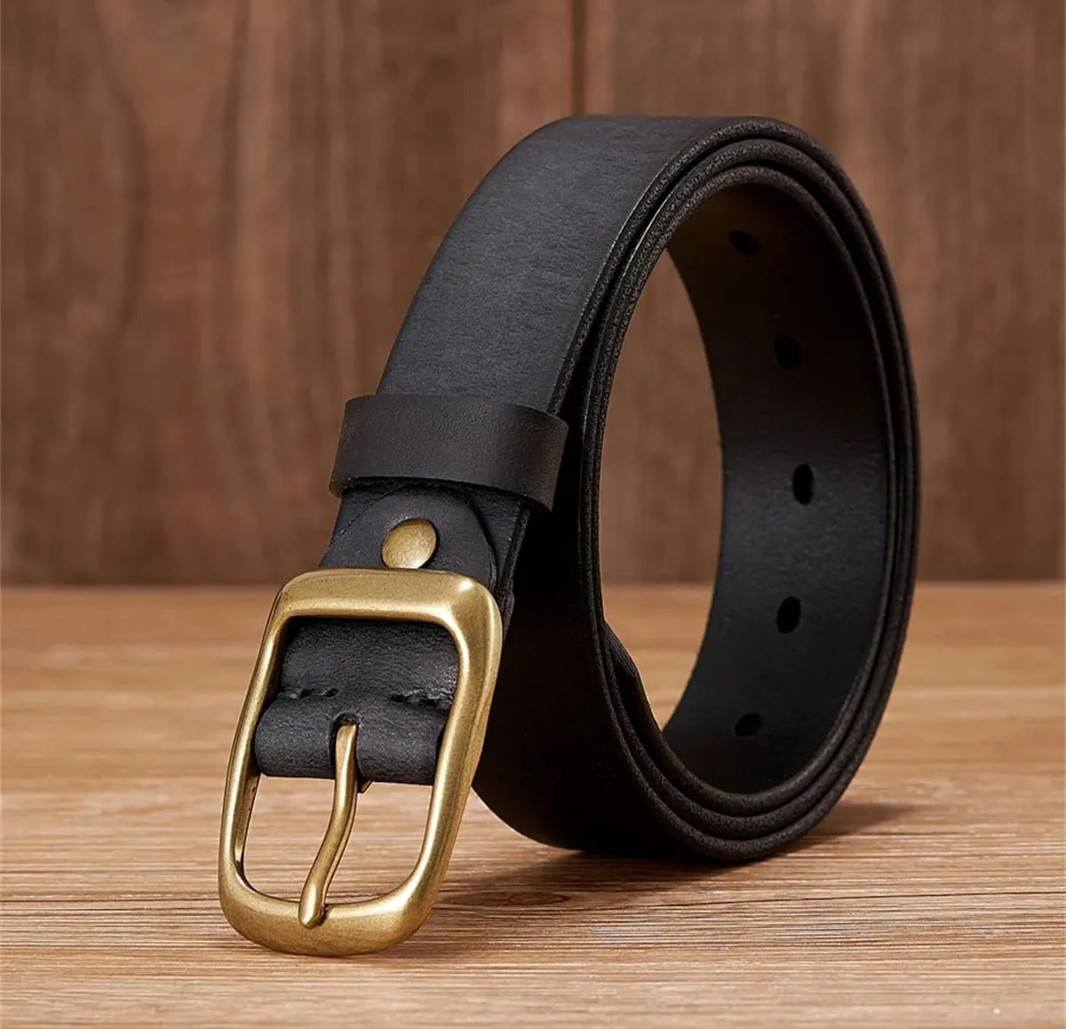 3.3CM Cowskin Genuine Leather Belt Men Casual Copper Buckle Business Strap For Jeans Cowboy Belt