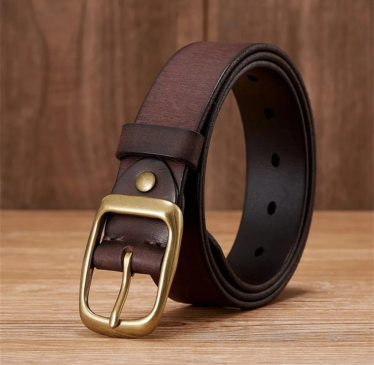 3.3CM Cowskin Genuine Leather Belt Men Casual Copper Buckle Business Strap For Jeans Cowboy Belt