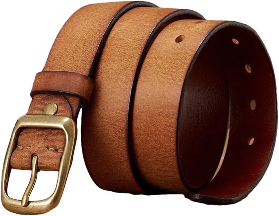 3.3CM Cowskin Genuine Leather Belt Men Casual Copper Buckle Business Strap For Jeans Cowboy Belt