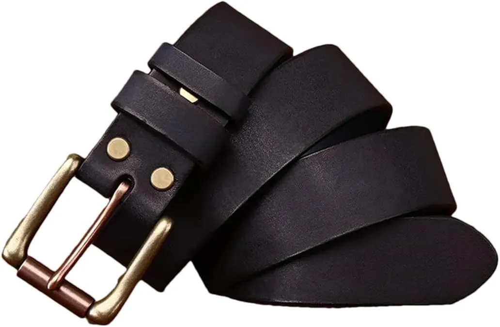 3.8CM Cowhide Dull Polish Genuine Leather Belts For Men Brass Buckle Casual Jeans Cowboy Luxury Strap