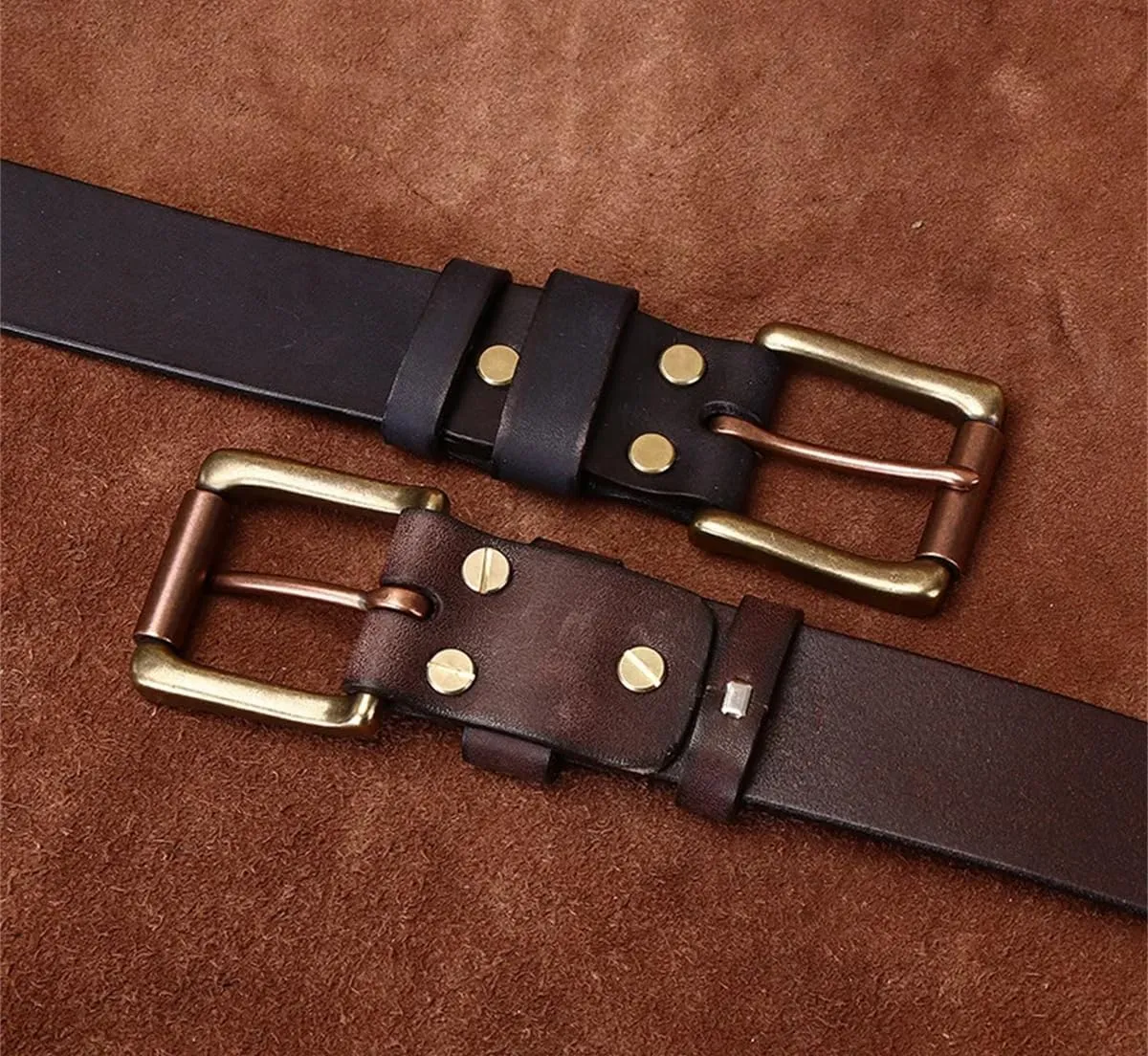3.8CM Cowhide Dull Polish Genuine Leather Belts For Men Brass Buckle Casual Jeans Cowboy Luxury Strap