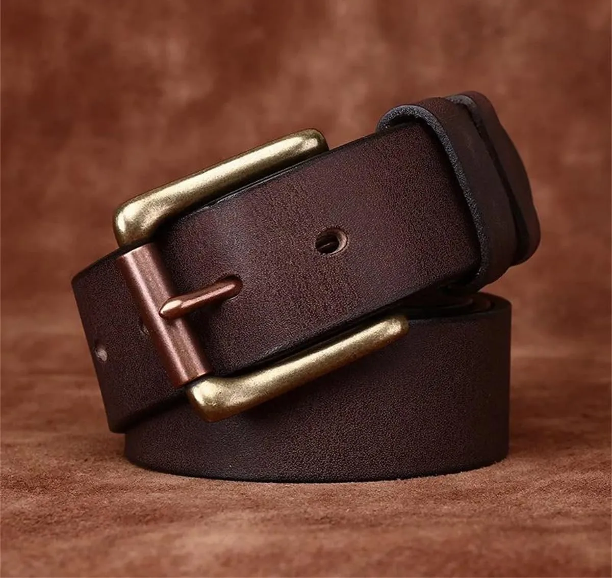 3.8CM Cowhide Dull Polish Genuine Leather Belts For Men Brass Buckle Casual Jeans Cowboy Luxury Strap
