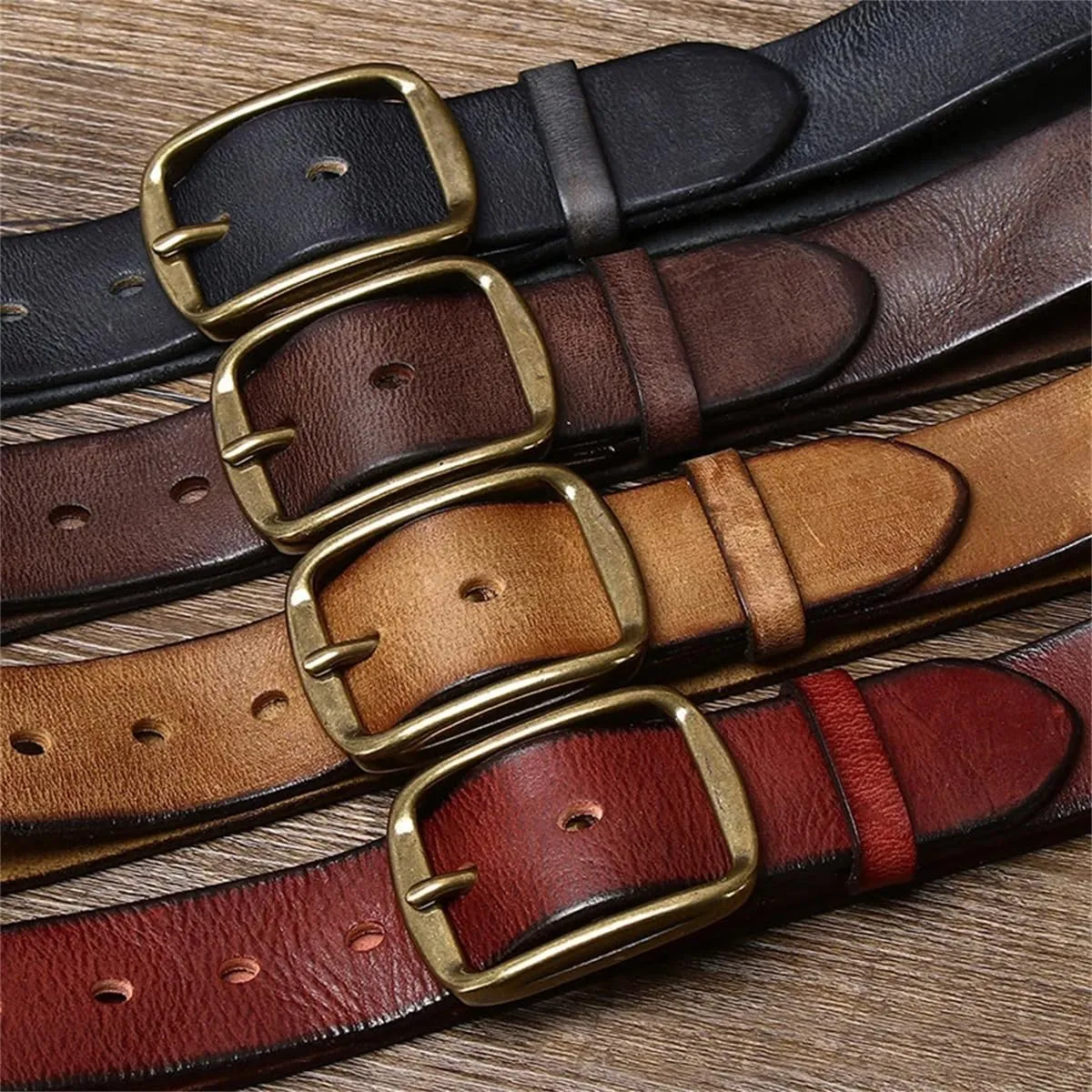 3.8CM Thick Cowhide Copper Buckle Genuine Leather Casual Jeans Belt Men Retro Luxury Strap