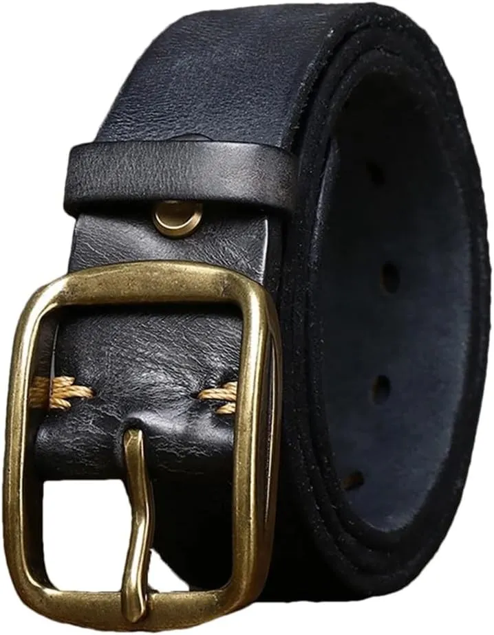 3.8CM Thick Cowhide Copper Buckle Genuine Leather Casual Jeans Belt Men Retro Luxury Strap