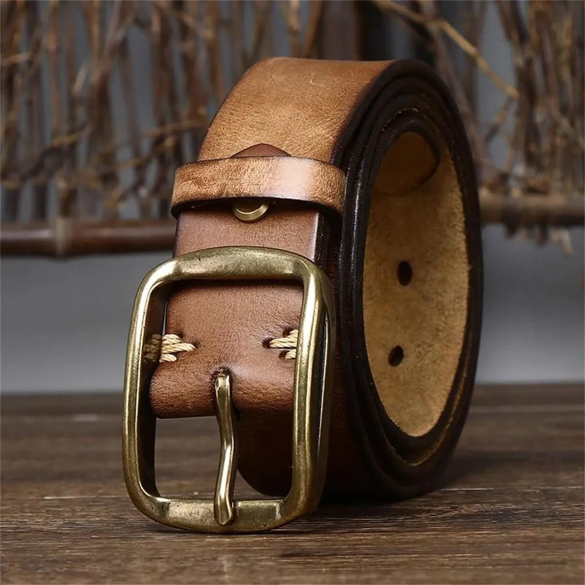 3.8CM Thick Cowhide Copper Buckle Genuine Leather Casual Jeans Belt Men Retro Luxury Strap