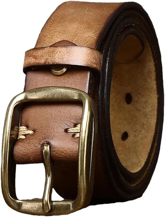 3.8CM Thick Cowhide Copper Buckle Genuine Leather Casual Jeans Belt Men Retro Luxury Strap