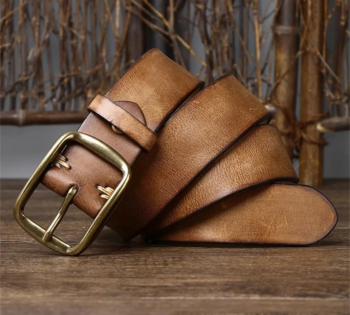 3.8CM Thick Cowhide Copper Buckle Genuine Leather Casual Jeans Belt Men Retro Luxury Strap