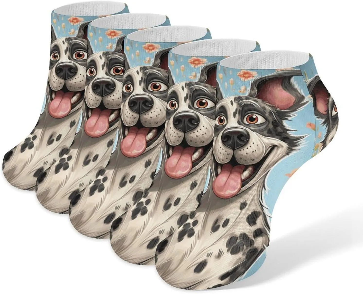 5 Pairs Fun Dogs Low Cut Ankle Socks for Women Men Cushioned Breathable Athletic Sock No Show Socks