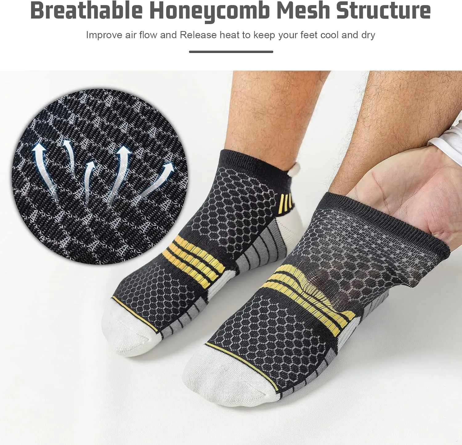 6 Pack Men's Ankle Socks, Cushion Running Athletic Socks, Breathable Sports Low Cut Socks
