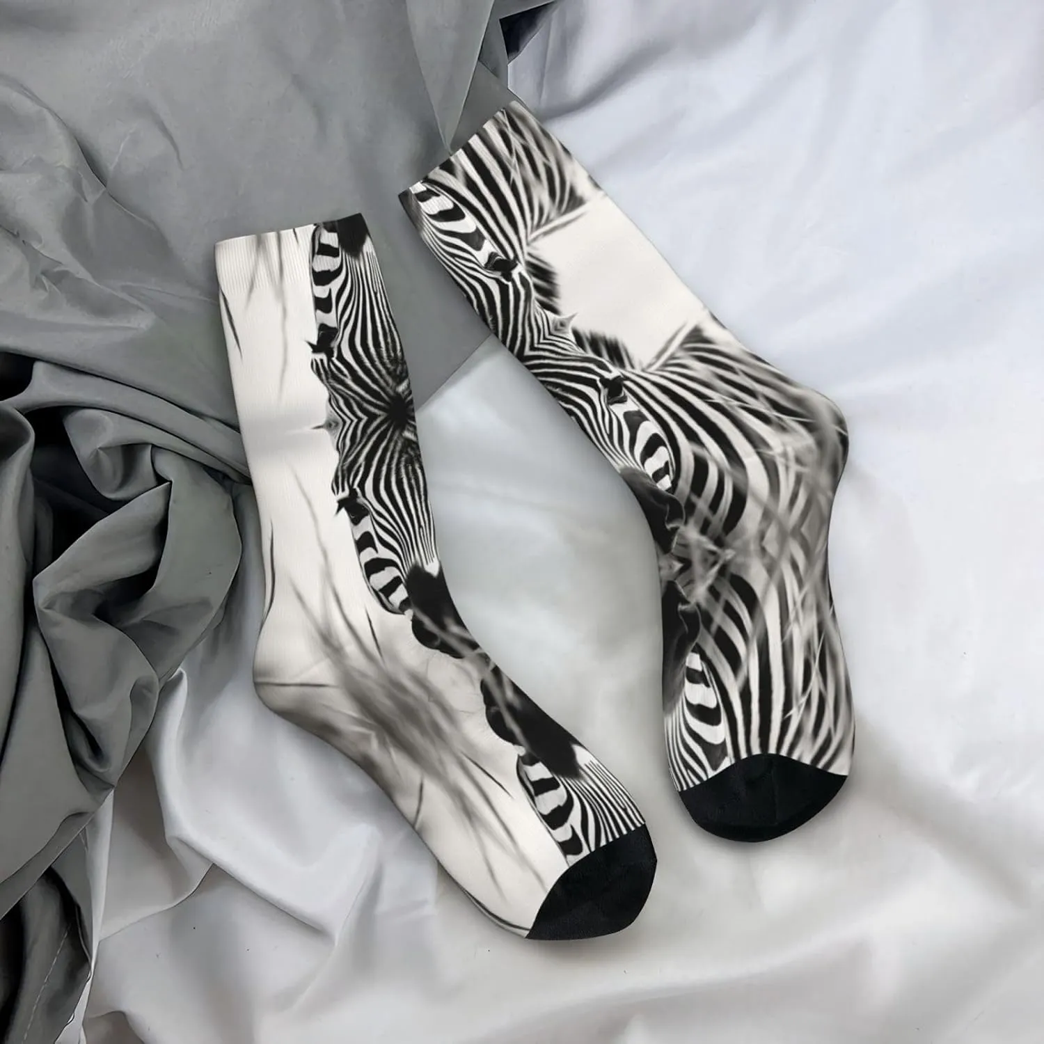 Abstract Animal Zebra1 Print Fun Contrast Socks,Novel Crazy Cool Socks,Pattern Funky Novelty Socks,Unisex Bulk Socks