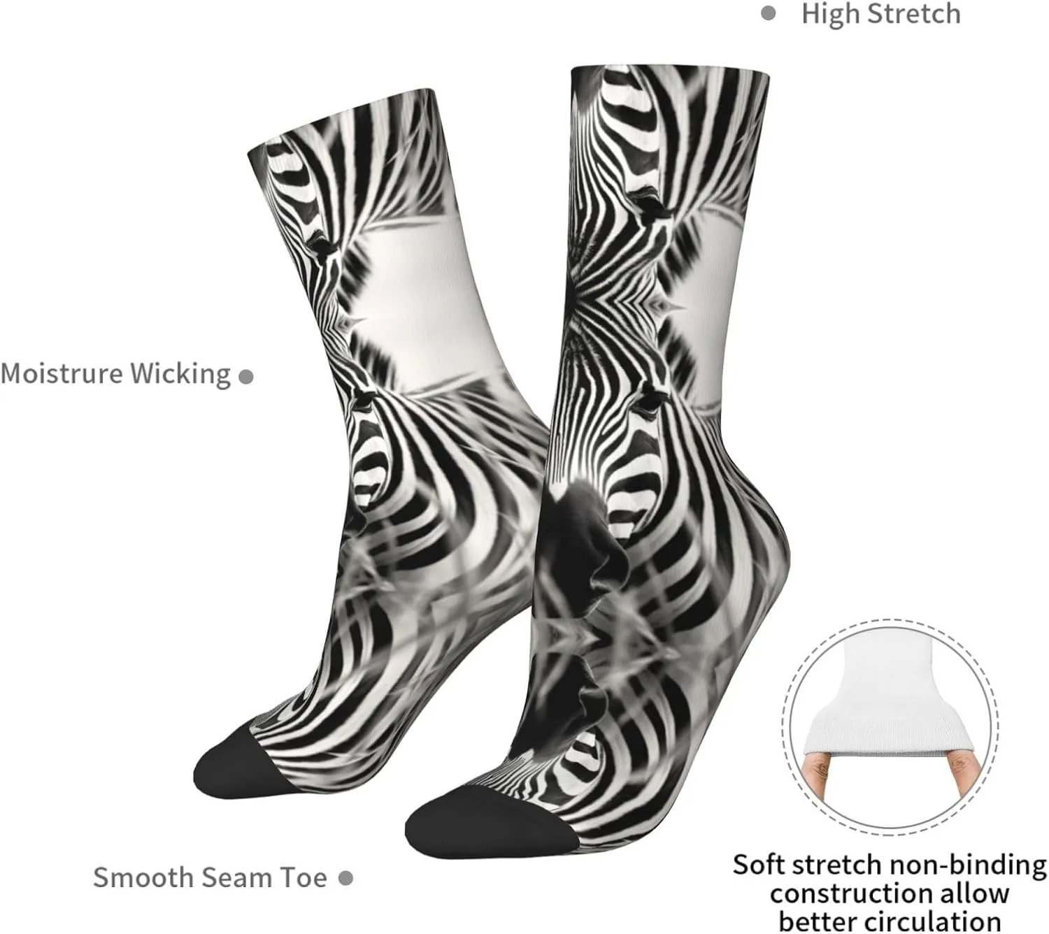 Abstract Animal Zebra1 Print Fun Contrast Socks,Novel Crazy Cool Socks,Pattern Funky Novelty Socks,Unisex Bulk Socks