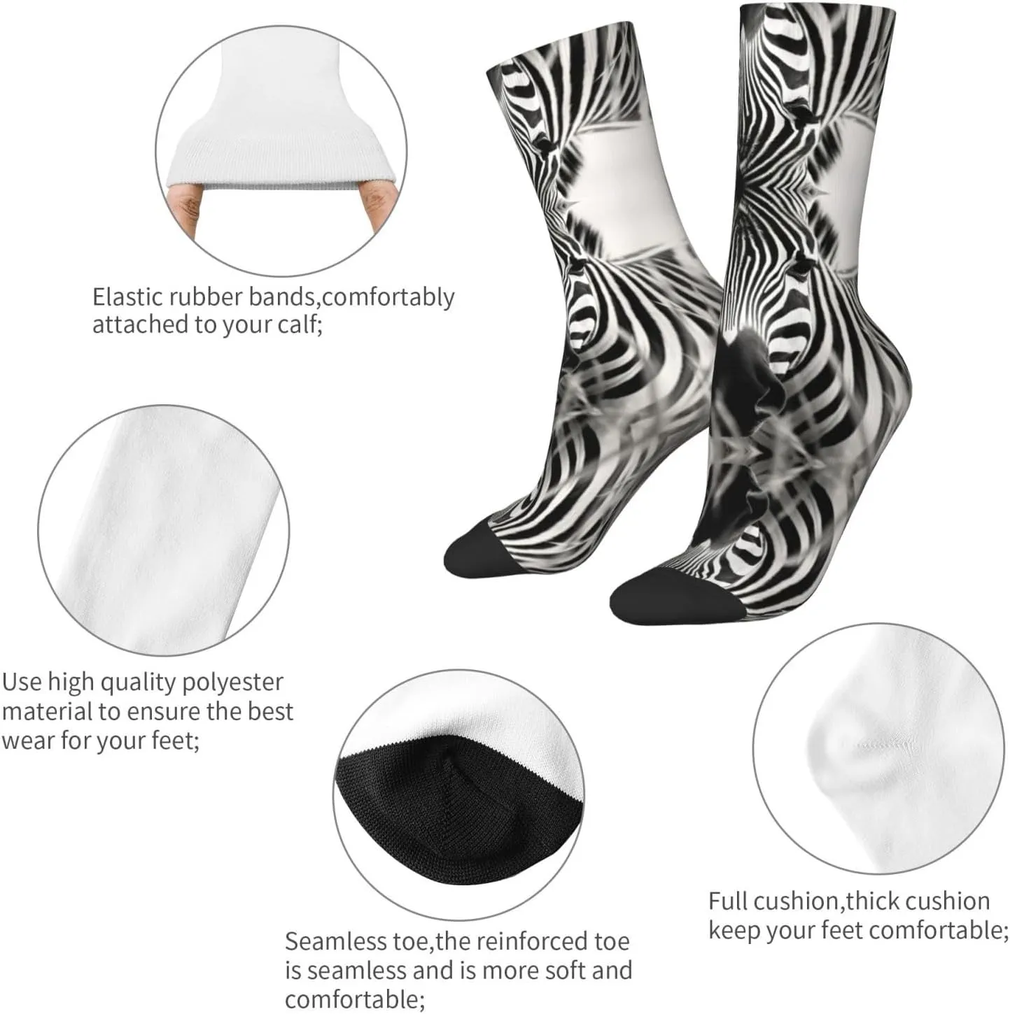 Abstract Animal Zebra1 Print Fun Contrast Socks,Novel Crazy Cool Socks,Pattern Funky Novelty Socks,Unisex Bulk Socks