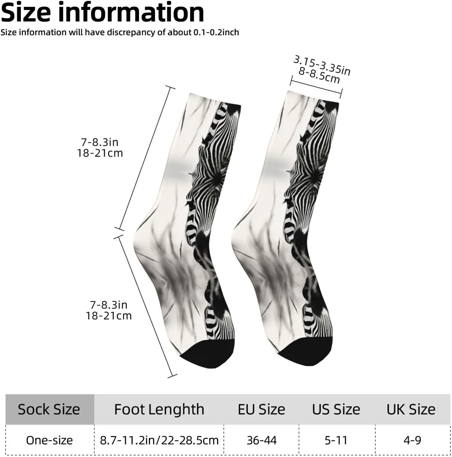 Abstract Animal Zebra1 Print Fun Contrast Socks,Novel Crazy Cool Socks,Pattern Funky Novelty Socks,Unisex Bulk Socks