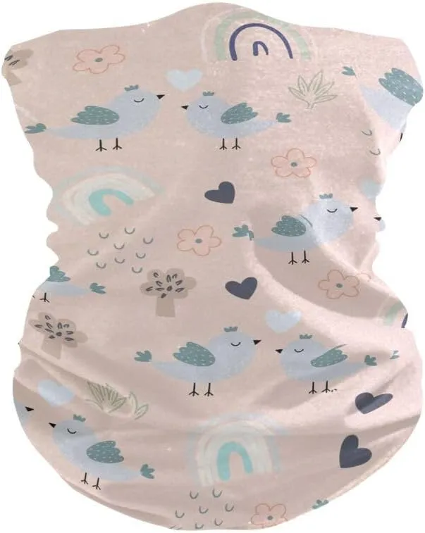 Acpiggto 2 Pieces Neck Warmer Snood Sports Neckerchief Bandana Neck Gaiter Scarves Face Covering Bird Rainbow Love Flower Tree Cute Pastel Sweatband Headband Hairband
