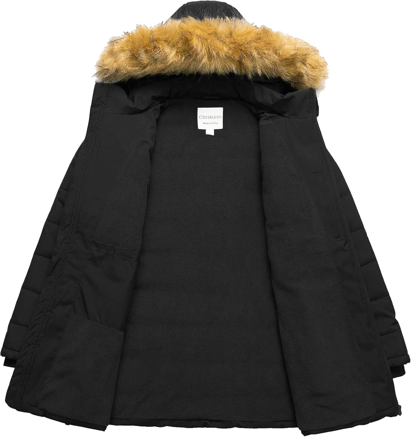 Chrisuno Women's Plus Size Winter Puffer Jacket Warm Long Winter Coats Quilted Waterproof Fleece Lined Detachable Fur Hood