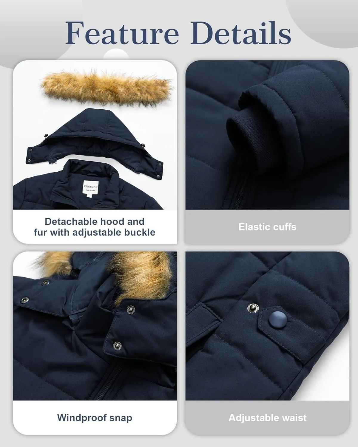 Chrisuno Women's Plus Size Winter Puffer Jacket Warm Long Winter Coats Quilted Waterproof Fleece Lined Detachable Fur Hood