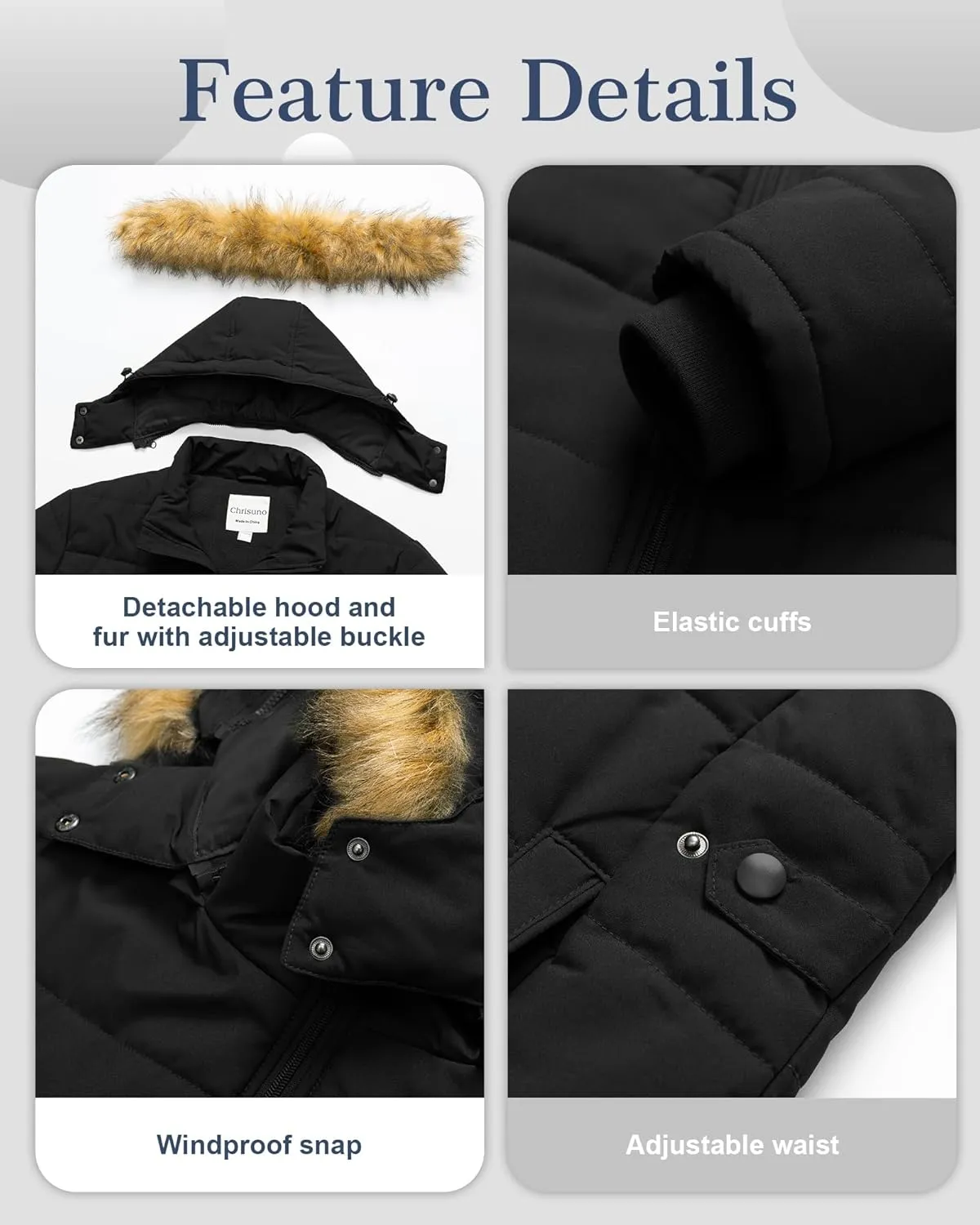 Chrisuno Women's Plus Size Winter Puffer Jacket Warm Long Winter Coats Quilted Waterproof Fleece Lined Detachable Fur Hood