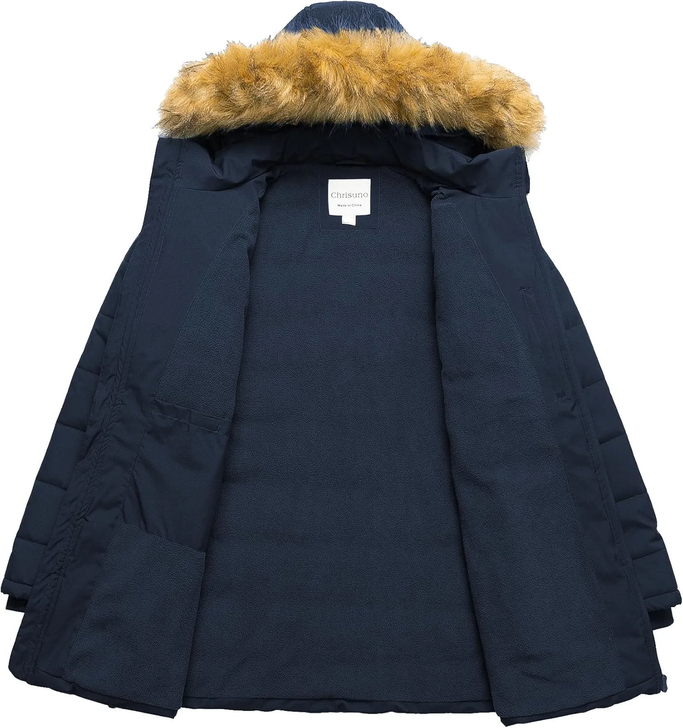 Chrisuno Women's Plus Size Winter Puffer Jacket Warm Long Winter Coats Quilted Waterproof Fleece Lined Detachable Fur Hood