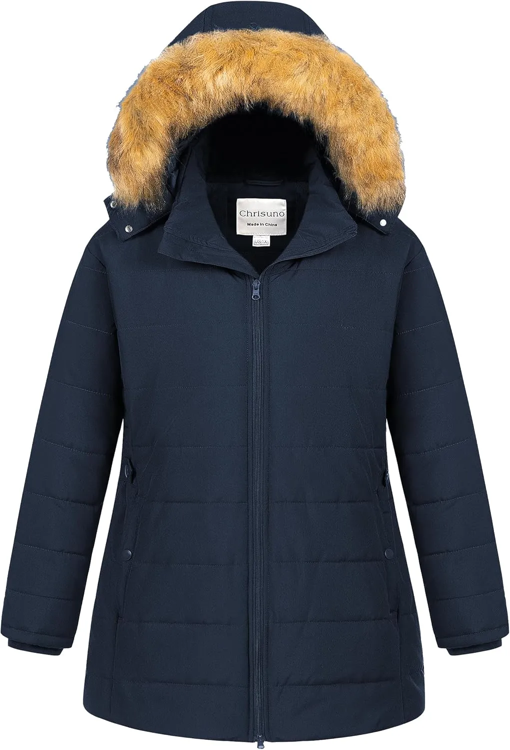Chrisuno Women's Plus Size Winter Puffer Jacket Warm Long Winter Coats Quilted Waterproof Fleece Lined Detachable Fur Hood