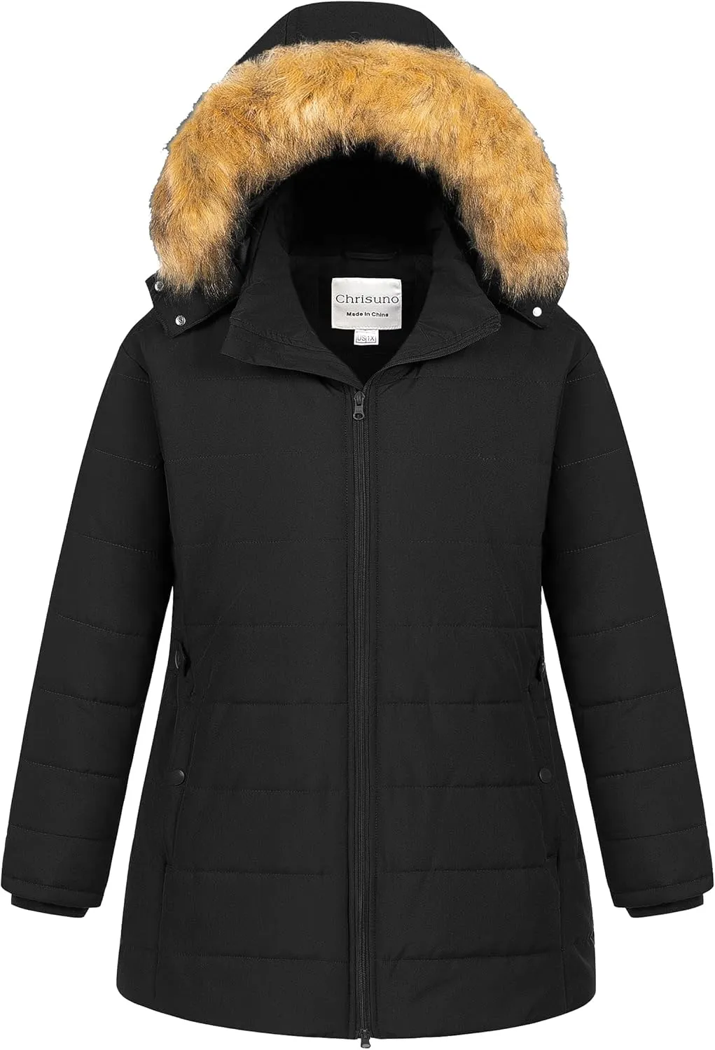 Chrisuno Women's Plus Size Winter Puffer Jacket Warm Long Winter Coats Quilted Waterproof Fleece Lined Detachable Fur Hood