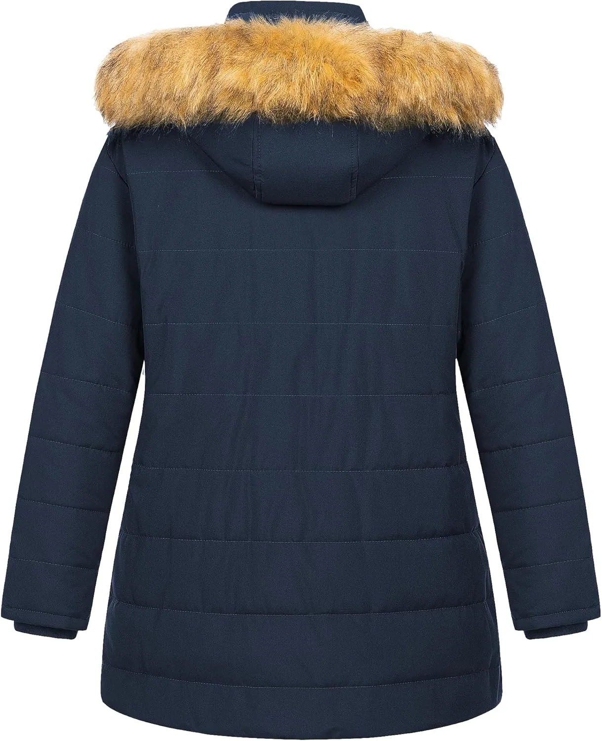 Chrisuno Women's Plus Size Winter Puffer Jacket Warm Long Winter Coats Quilted Waterproof Fleece Lined Detachable Fur Hood