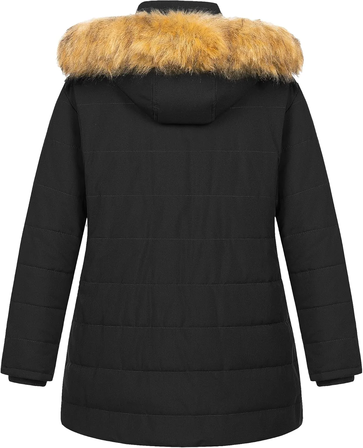 Chrisuno Women's Plus Size Winter Puffer Jacket Warm Long Winter Coats Quilted Waterproof Fleece Lined Detachable Fur Hood