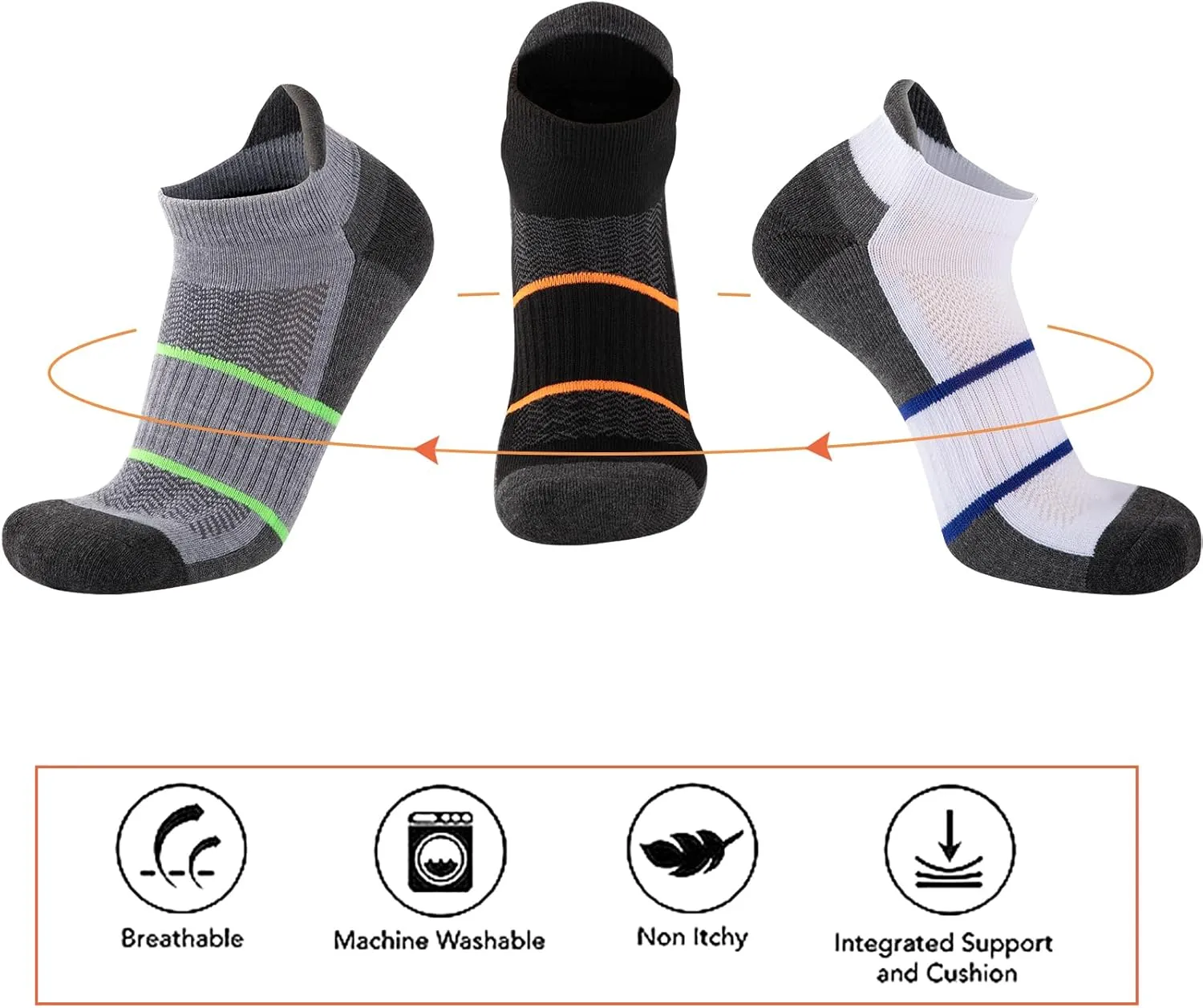 COOVAN Ankle Socks for Men 6 Pairs Athletic Low Cut Tab Running Breathable Cushiond Sock 6 Pack with Arch Support