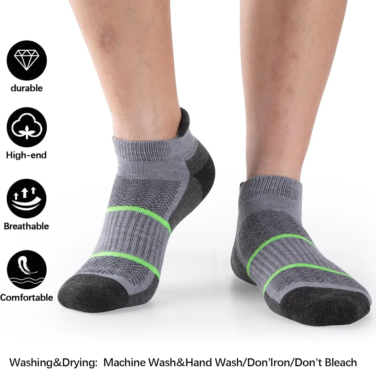 COOVAN Ankle Socks for Men 6 Pairs Athletic Low Cut Tab Running Breathable Cushiond Sock 6 Pack with Arch Support