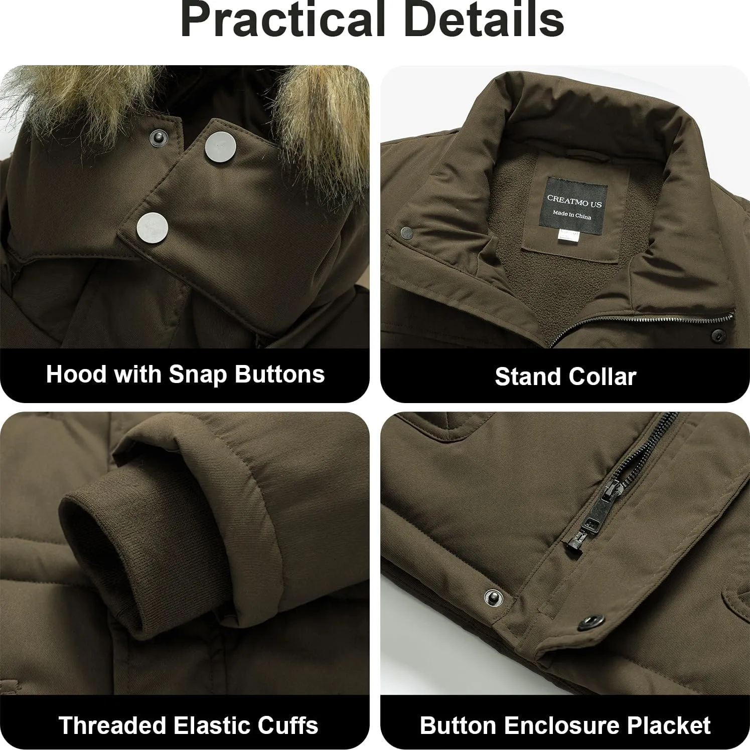 CREATMO US Men's Big and Tall Winter Coat Waterprpoof Long Puffer Jacket Thicken Parka with Removable Fur Hooded