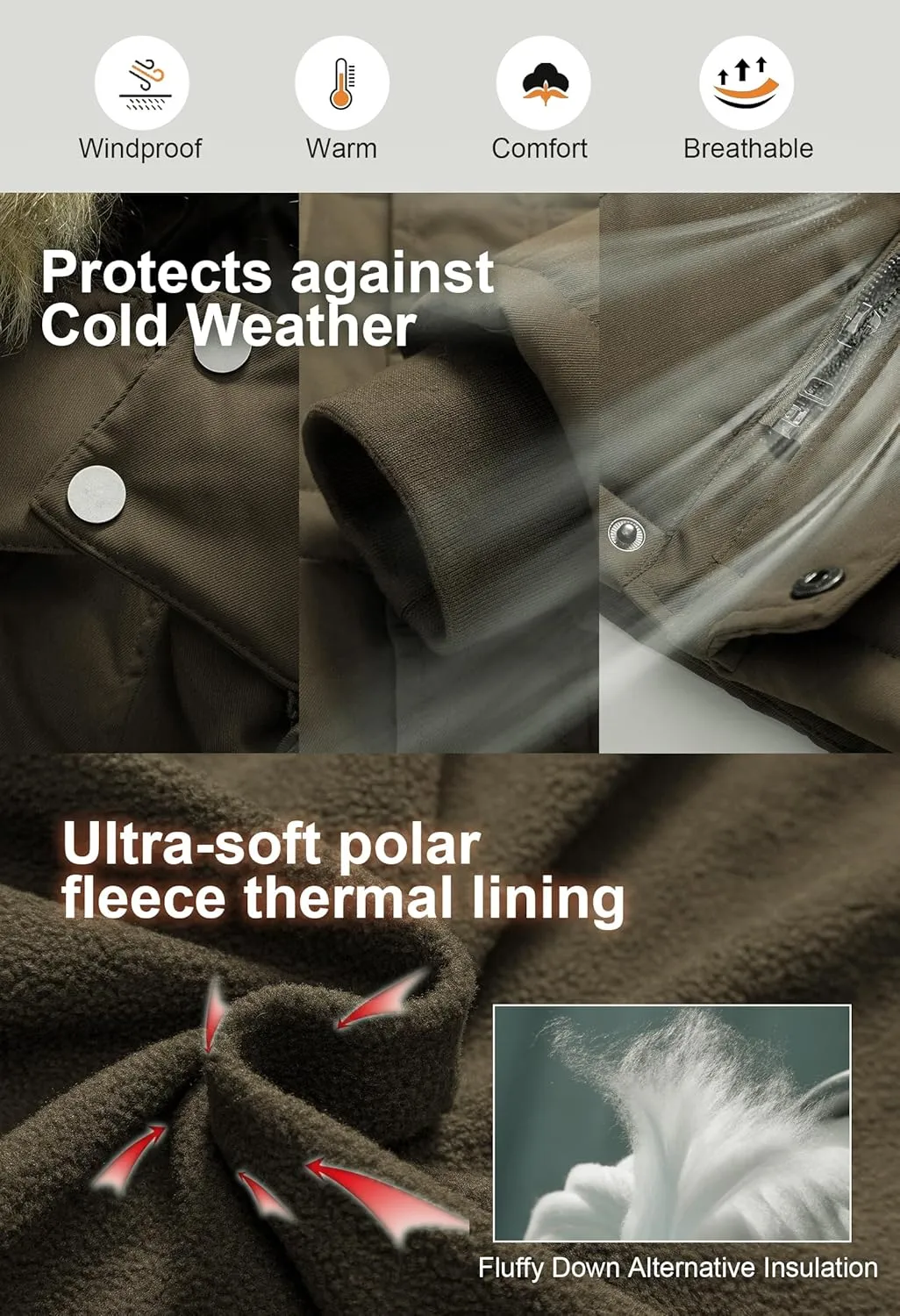 CREATMO US Men's Big and Tall Winter Coat Waterprpoof Long Puffer Jacket Thicken Parka with Removable Fur Hooded