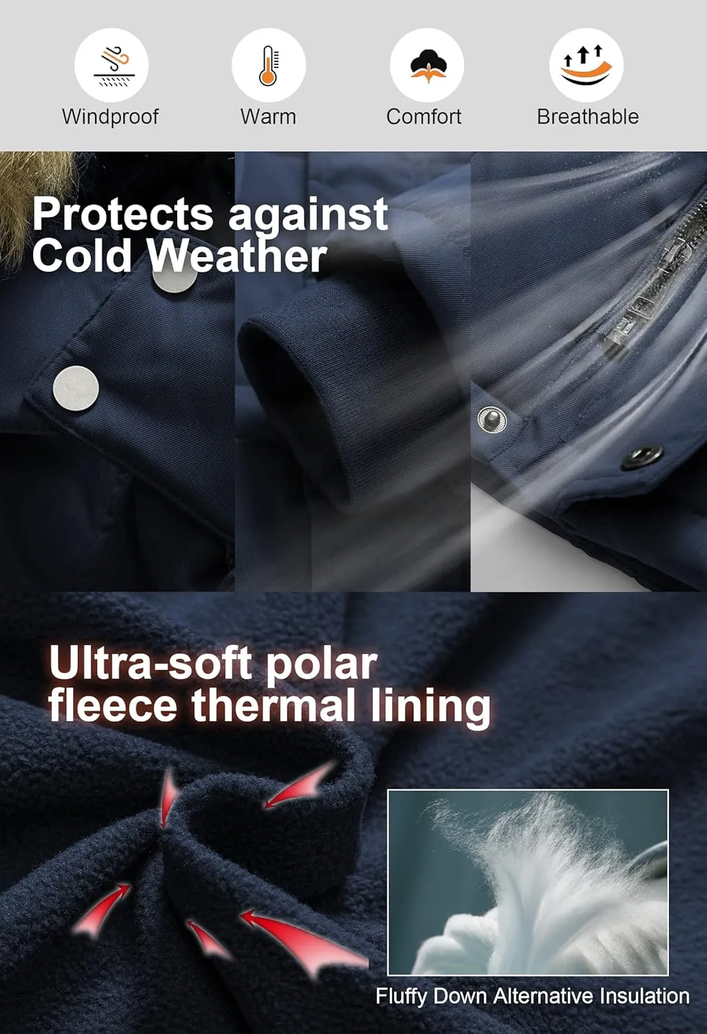 CREATMO US Men's Big and Tall Winter Coat Waterprpoof Long Puffer Jacket Thicken Parka with Removable Fur Hooded