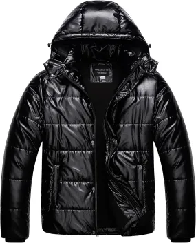 CREATMO US Men's Big and Tall Winter Puffer Jacket Waterproof Bubble Coat Puffy Ski Parka With Hood