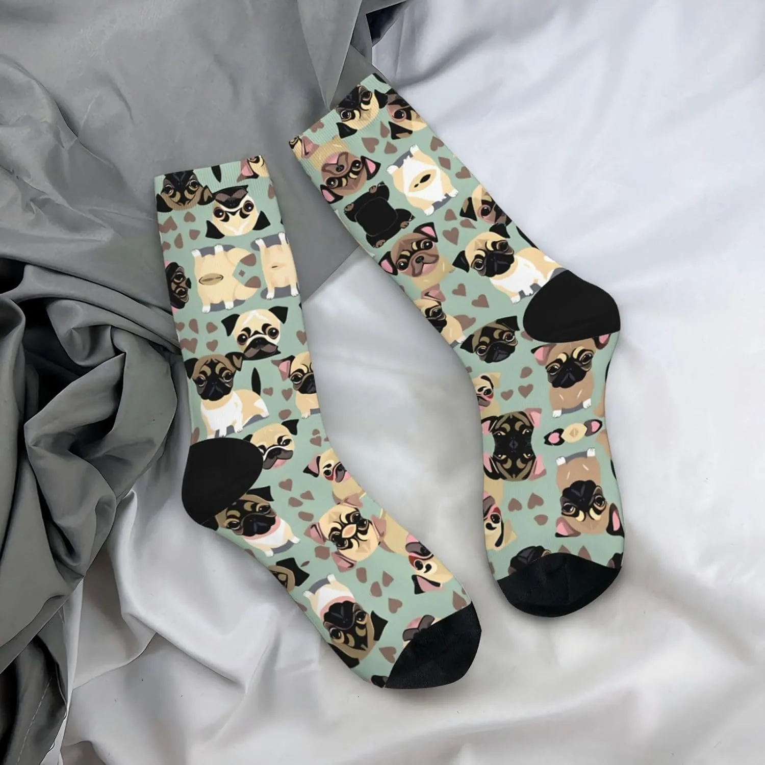 Cute Chihuahua Pug Pattern Print Fun Novelty Men Running Socks, Unisex Moisture Wicking Socks Casual Sports Socks