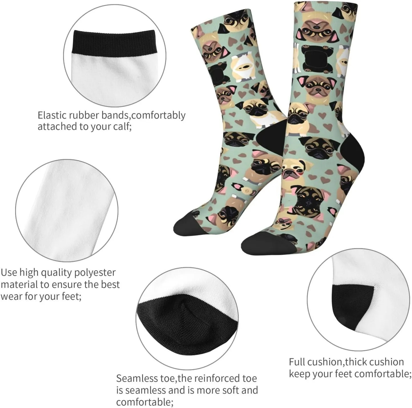 Cute Chihuahua Pug Pattern Print Fun Novelty Men Running Socks, Unisex Moisture Wicking Socks Casual Sports Socks