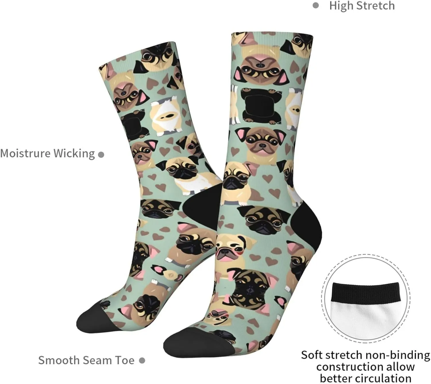 Cute Chihuahua Pug Pattern Print Fun Novelty Men Running Socks, Unisex Moisture Wicking Socks Casual Sports Socks