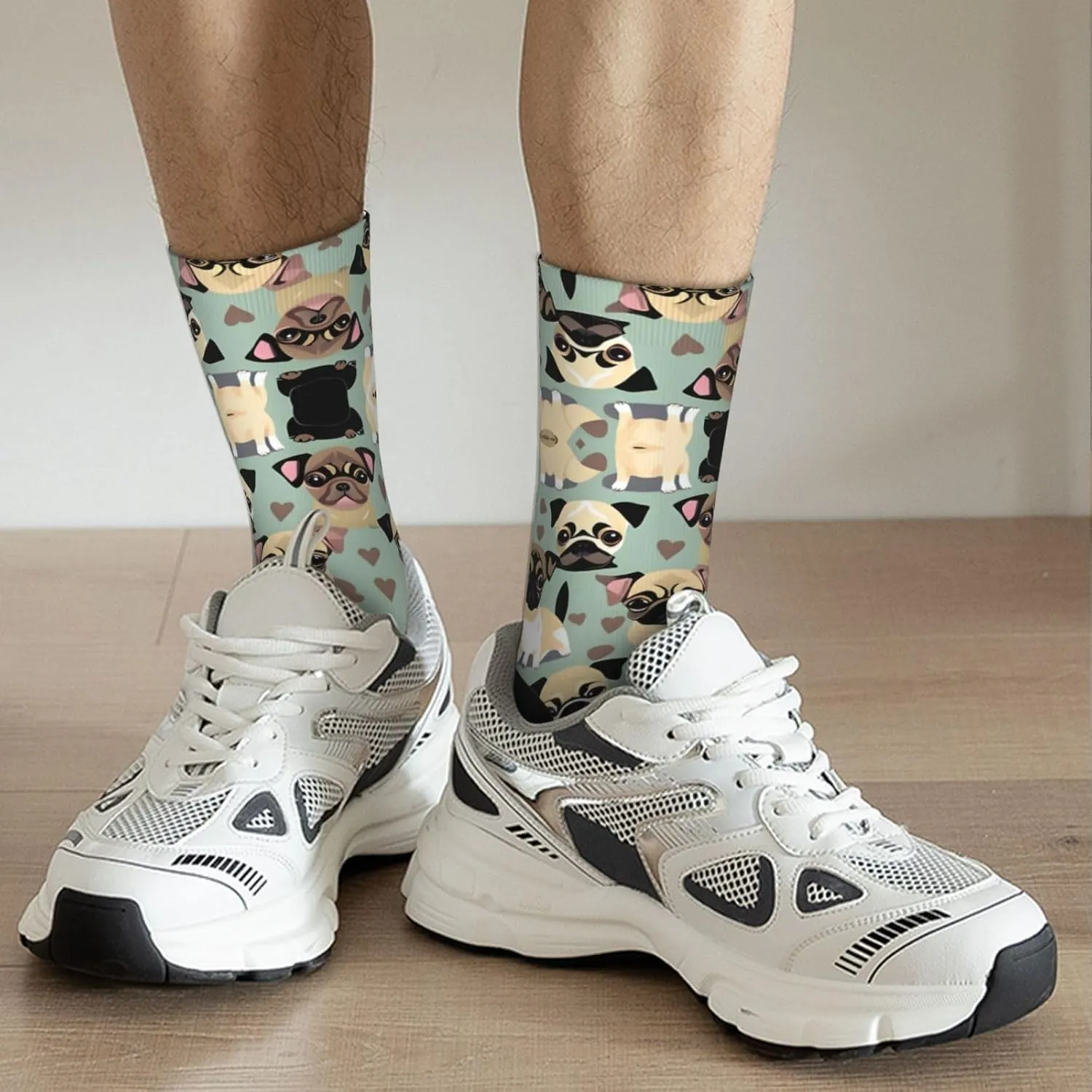 Cute Chihuahua Pug Pattern Print Fun Novelty Men Running Socks, Unisex Moisture Wicking Socks Casual Sports Socks