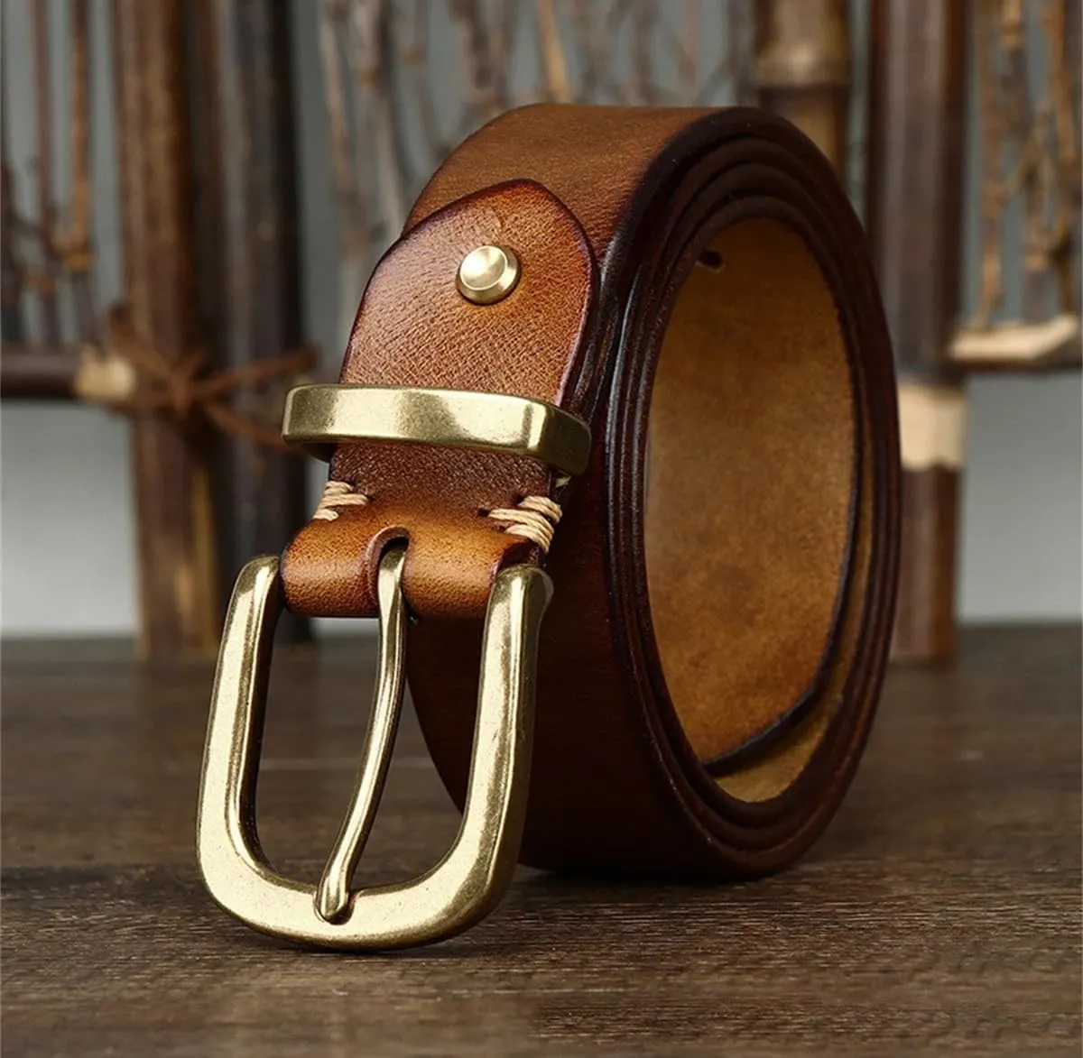 Fashion Design 3.8CM Genuine Leather Belt For Men Copper Buckle Jeans Cowskin Casual Belts Cowboy Waistband