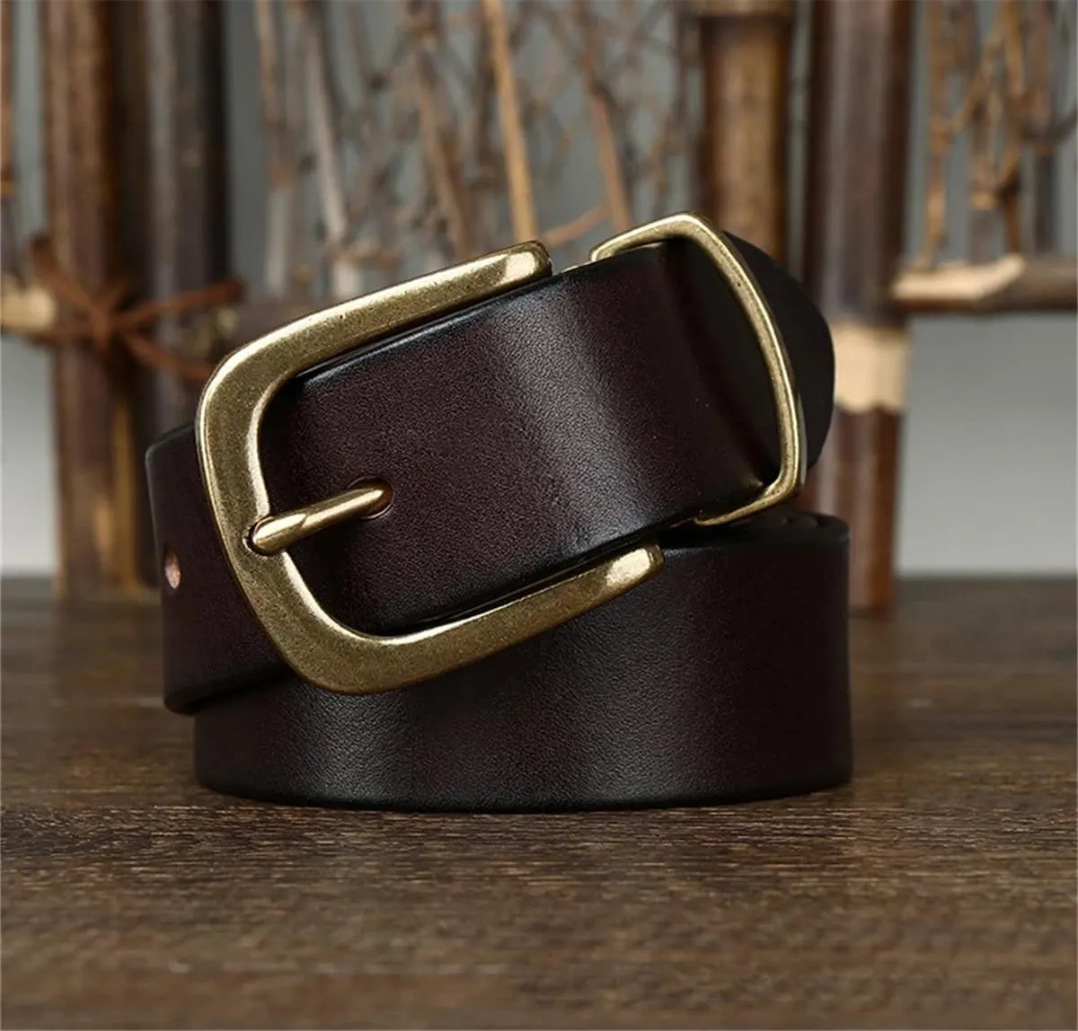 Fashion Design 3.8CM Genuine Leather Belt For Men Copper Buckle Jeans Cowskin Casual Belts Cowboy Waistband