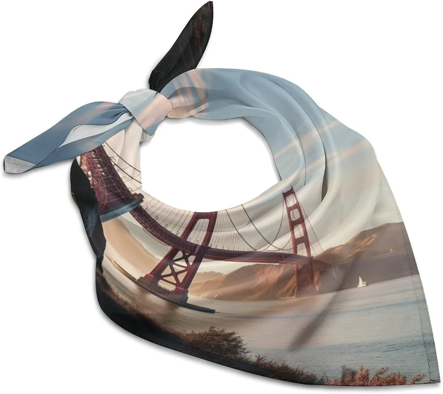 Golden Gate Bridge Silk Scarf Fashion Satin Head Scarf Lightweight Head Scarves for Neck Silk Scarves for Women Men Boho Hair Wrap Sleeping Kerchief Bandanas Pocket Square 25" X 25"