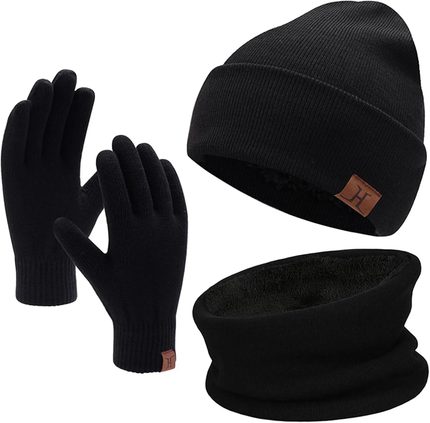 Hat Gloves Scarf Set Women Men Winter Beanies Cable Knit Cuffed Hats Neck Warmer Cold Weather Skiing Cycling