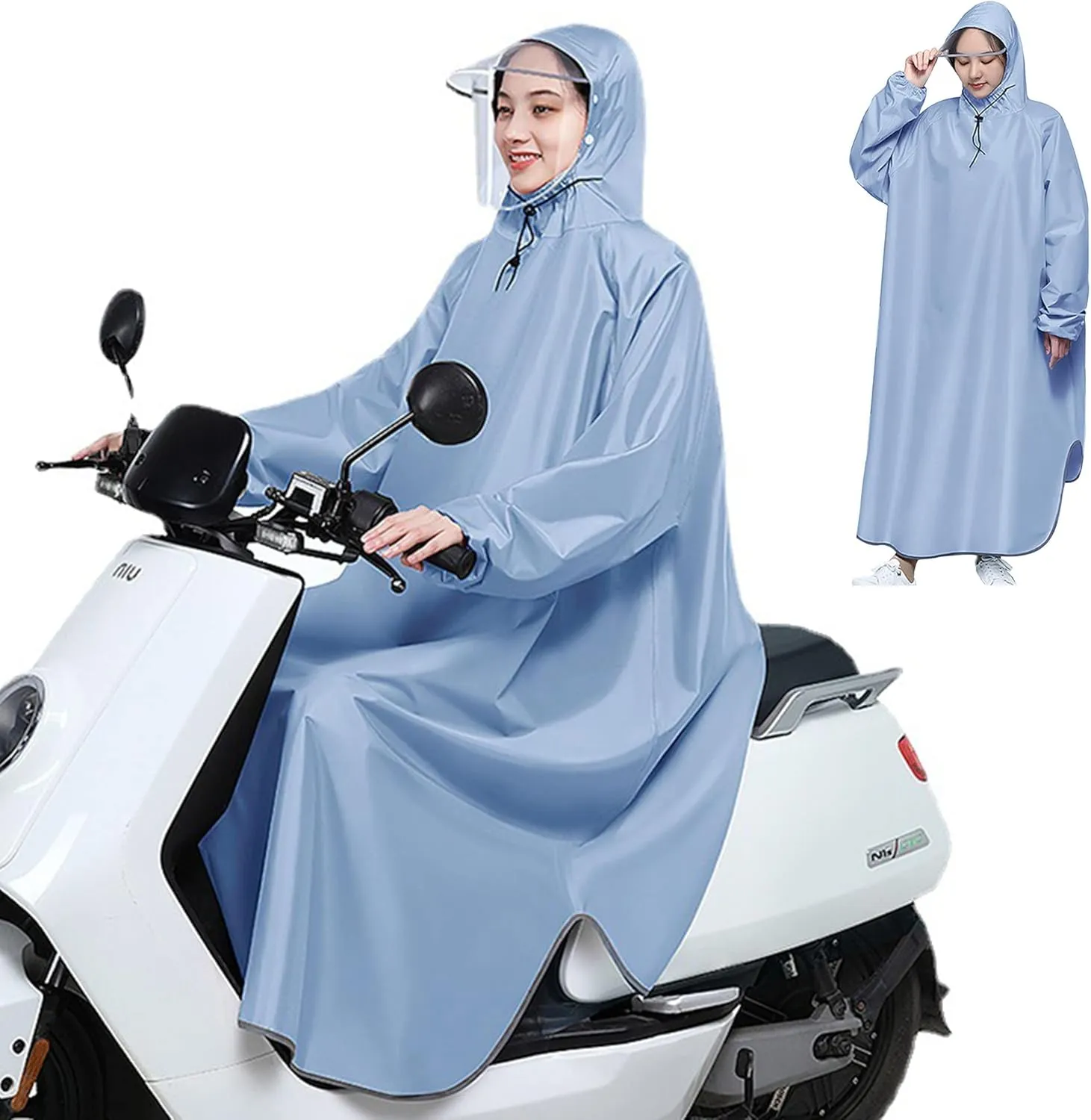 Hooded Rain Poncho Lightweight Raincoat Jacket with Brim, Waterproof Long Sleeve Poncho for Men Women Adults