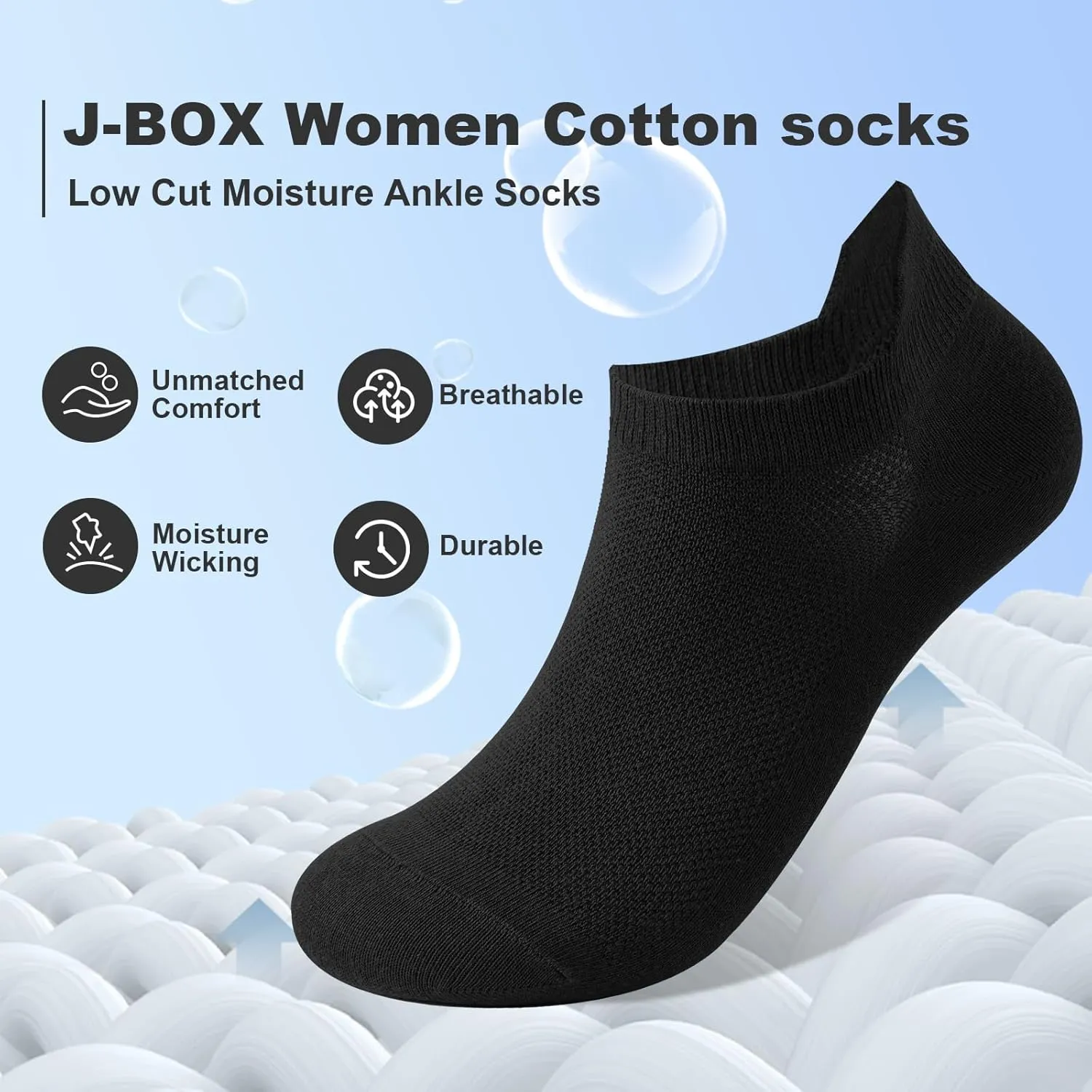 J-BOX Ankle Socks for Women 10 Pairs, Women's Thin Athletic Socks With Tab, Breathable Low Cut Moisture Socks for Summer