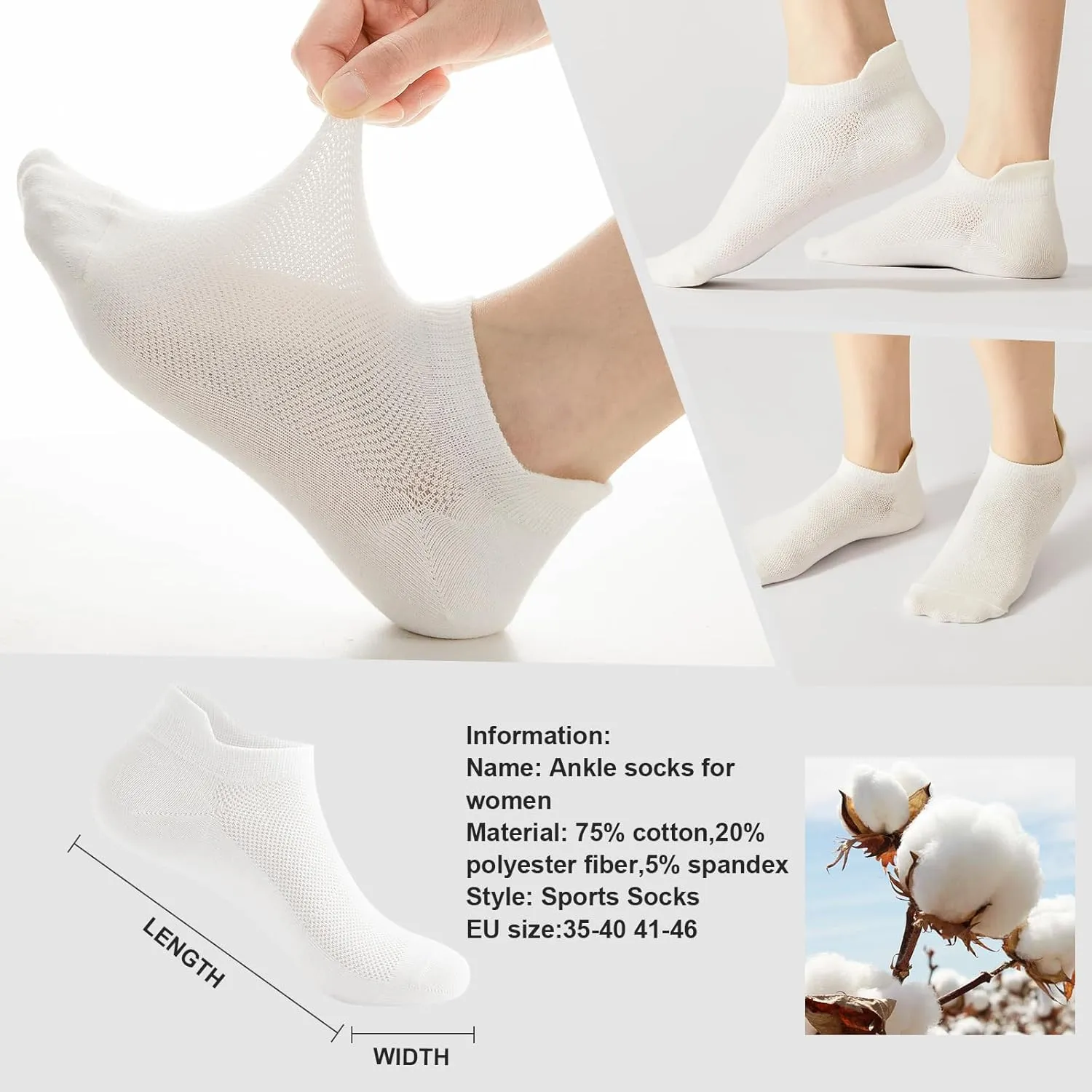 J-BOX Ankle Socks for Women 10 Pairs, Women's Thin Athletic Socks With Tab, Breathable Low Cut Moisture Socks for Summer