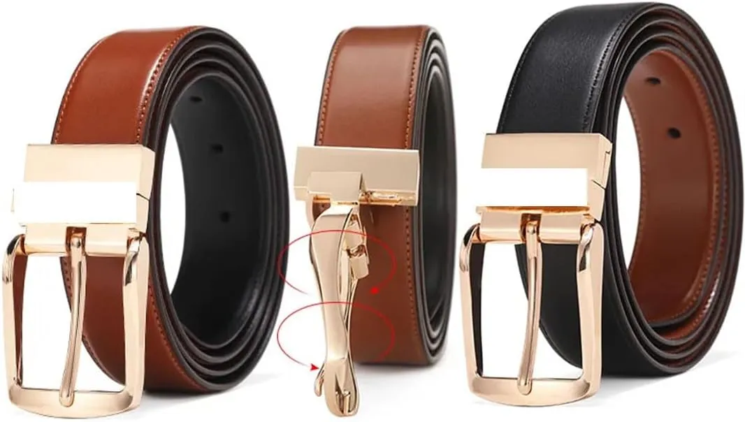 Men Belts Casual Reversible Rotated Buckle Double Sided Belt Belts For Men Genuine Leather Dress Belt